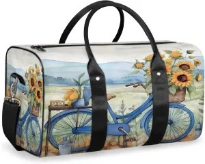 Retro Bicycle Sunflowers Travel Duffle Bag, Sports Gym Bags for Women Men, Carry On Weekender Overnight Workout Airplane Trips Bag