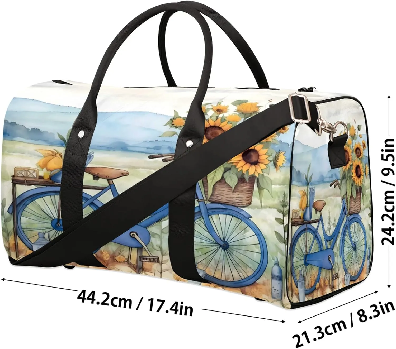 Retro Bicycle Sunflowers Travel Duffle Bag, Sports Gym Bags for Women Men, Carry On Weekender Overnight Workout Airplane Trips Bag