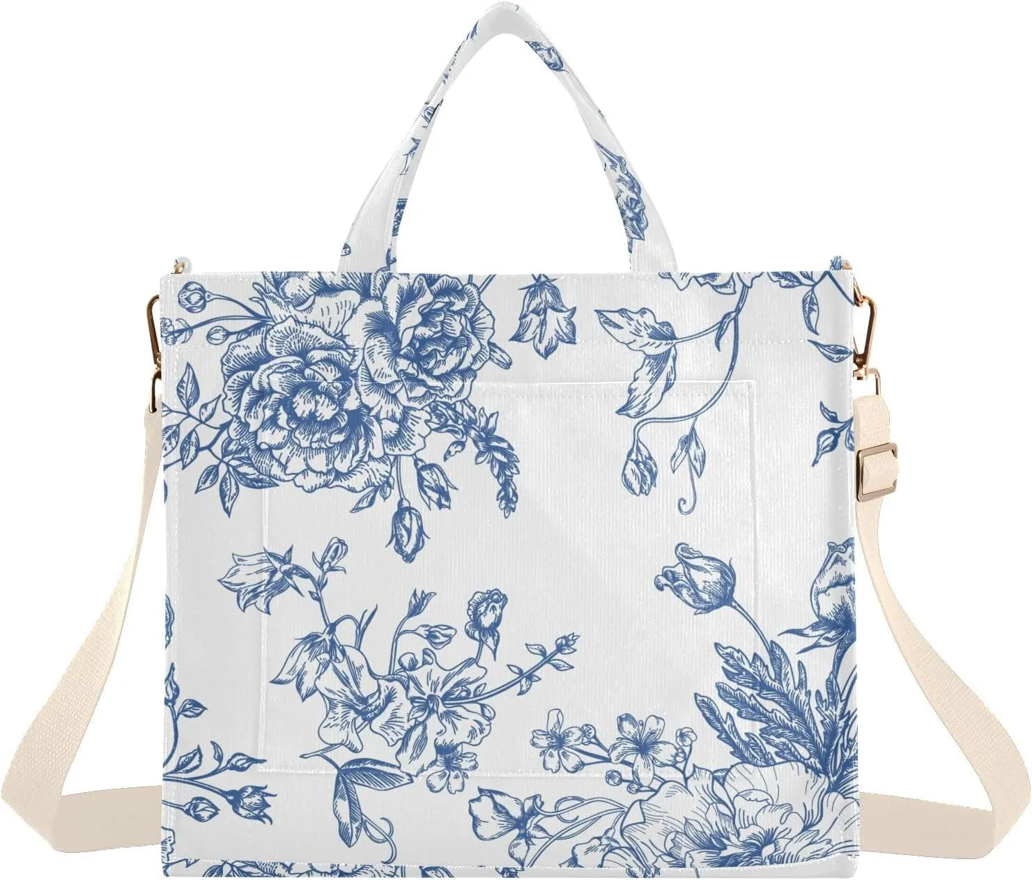 Retro Pattern with A Blue Bouquet Women's Tote Handbags Top Handle Satchel Shoulder Bag Crossbody Bag for Office Travel,M