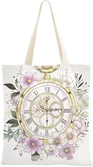 Retro Pocket Watch Wreath Flower Tote bag for women everyday canvas bags with handles Tote Bags Canvas Bag For Women for Daily Use Bolsa de lona
