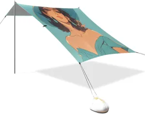 Retro Women Melon Foldable Beach Tent UPF50 Waterproof Shade Sun Shelter with Carrying Bag for Camping Trips, Fishing, Backyard Fun or Picnics