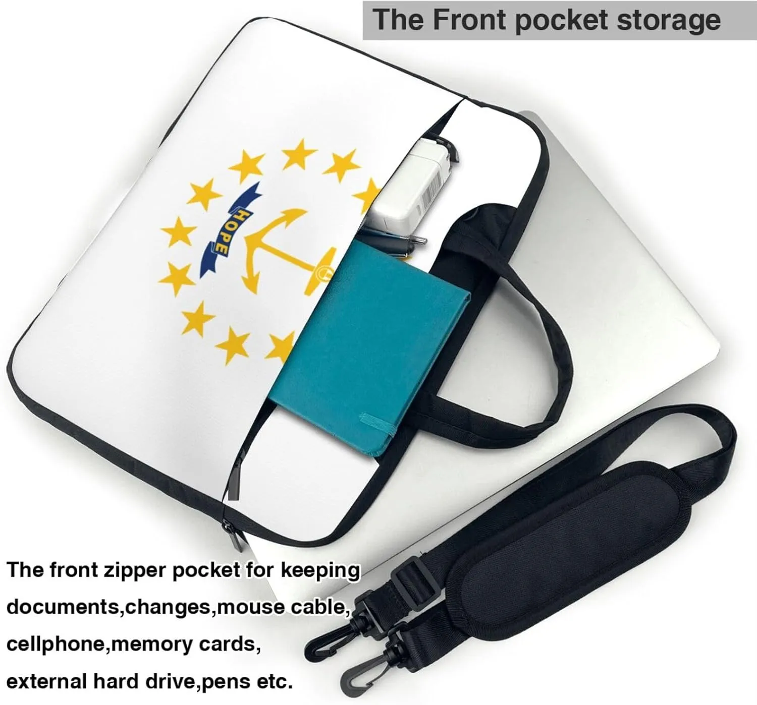 Rhode Island State Flag Print Laptop Adjustable Shoulder Strap With Handle Accessory Pocket For Men Women