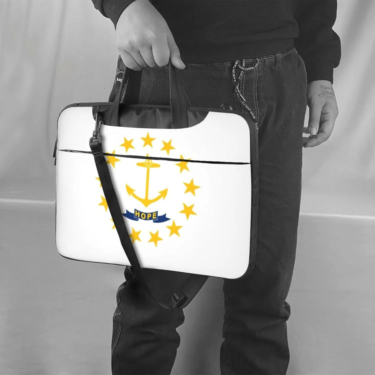 Rhode Island State Flag Print Laptop Adjustable Shoulder Strap With Handle Accessory Pocket For Men Women