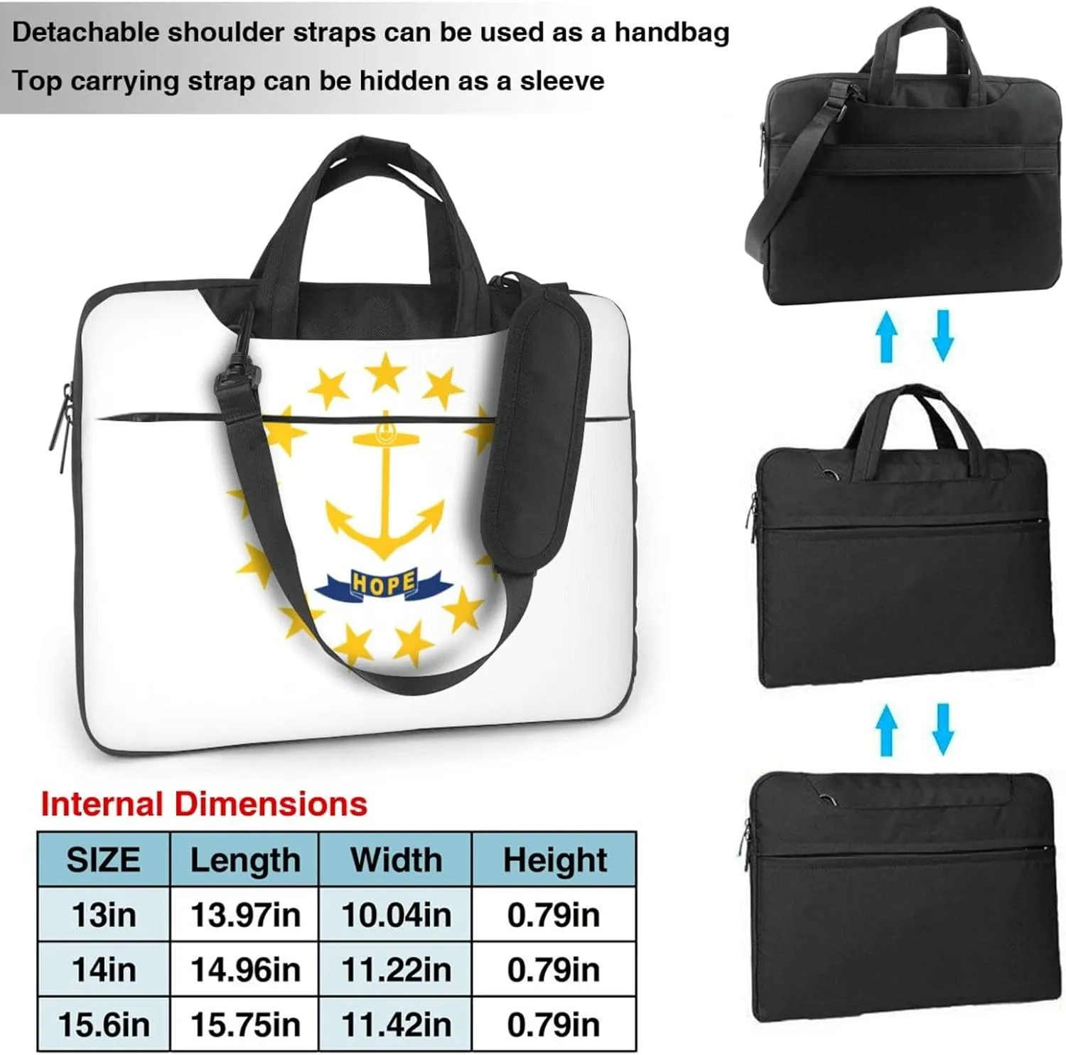 Rhode Island State Flag Print Laptop Adjustable Shoulder Strap With Handle Accessory Pocket For Men Women