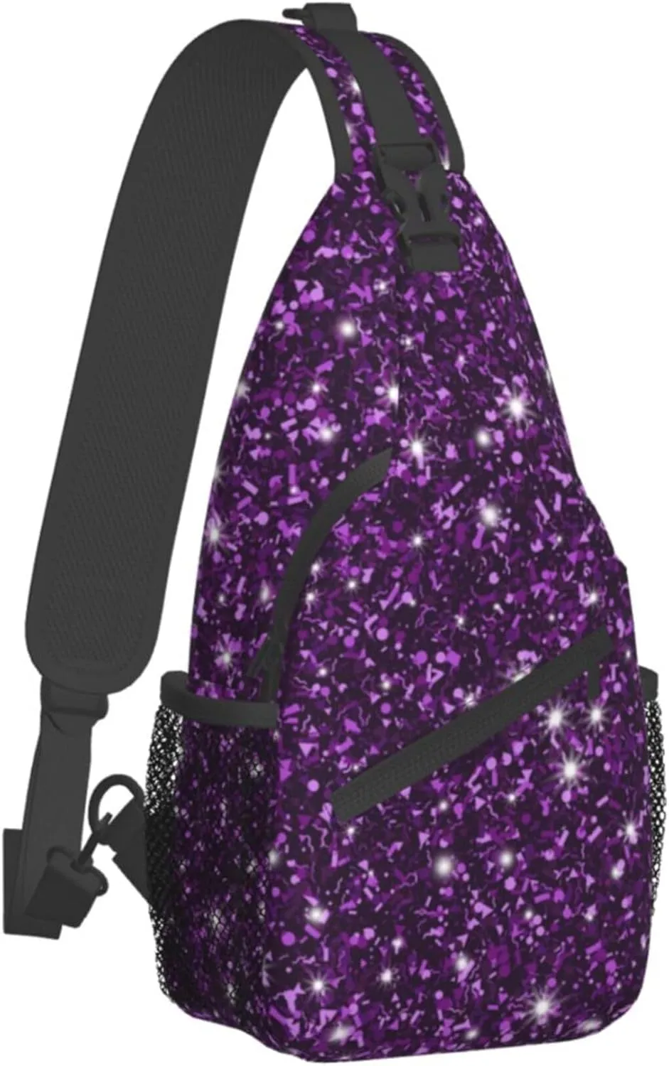 RIMENCH Beautiful Dark Purple Bling Glitter Sparkles Pattern Sling Bags Men and Women Shoulder Backpack Small Cross Body Chest Sling Backpack