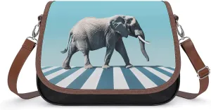 Road Elephant Crossing Funny Women's Crossbody Bags Novelty Leather Purse Handbag Shoulder Bag