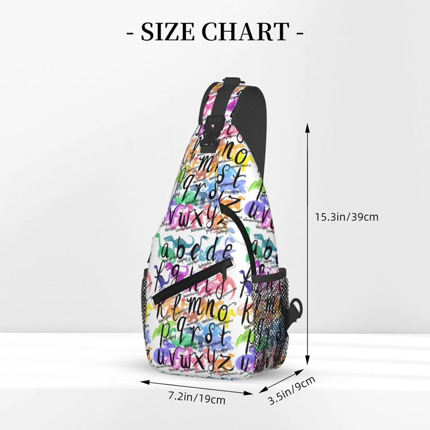 Roarsome Rainbow Dinosaur Alphabet Chest Sling Bag Crossbody Shoulder Backpack Bag Gym Cycling Travel Hiking Daypack Cross Bag