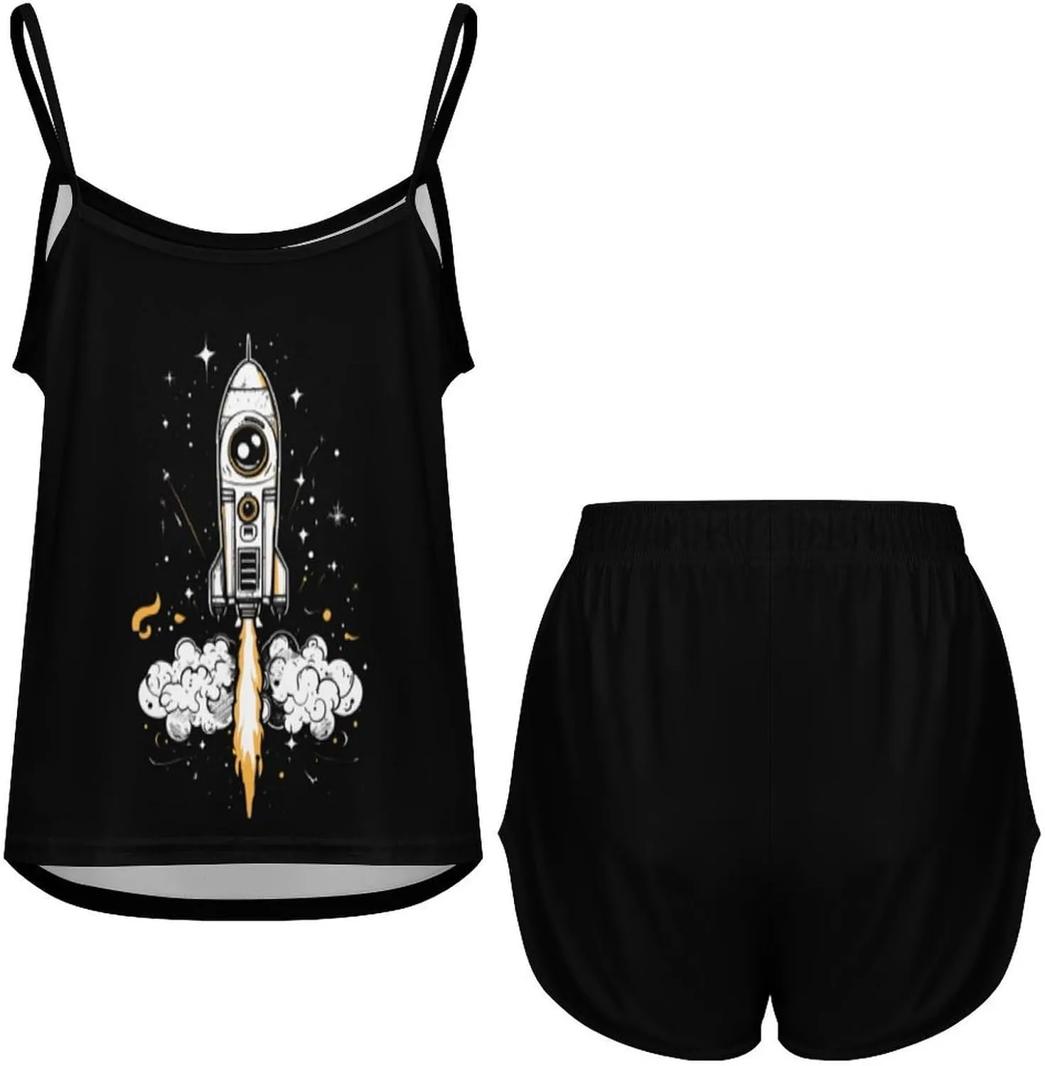 Rocket Ship Launch Women's Strap Pajama Set Silk Pajamas for Summer