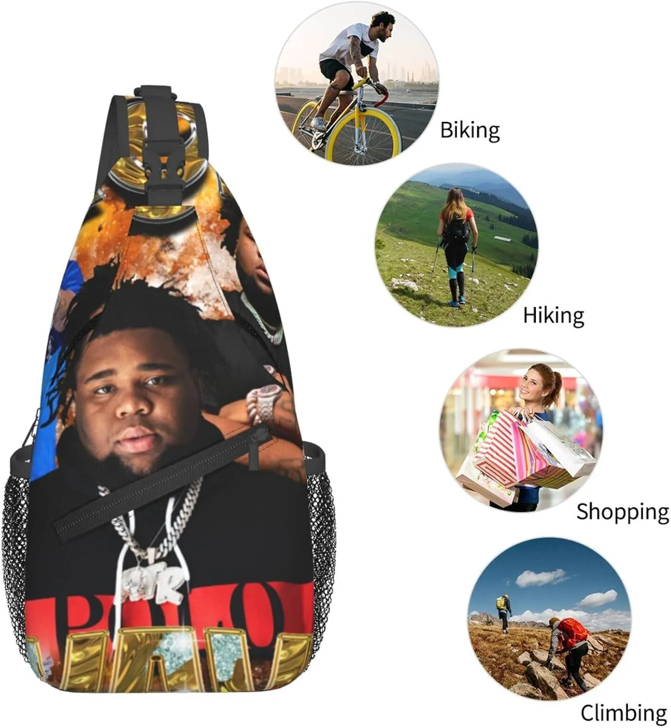 Rod Music Wave Fashion Casual Crossbody Bag Chest Bag Sling Bag Travel Daypack For Women Men Black