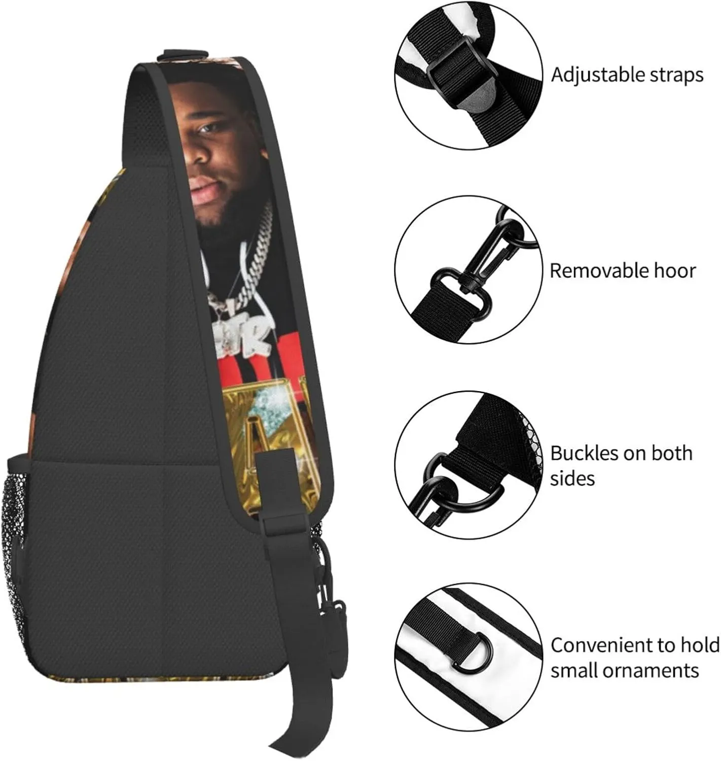 Rod Music Wave Fashion Casual Crossbody Bag Chest Bag Sling Bag Travel Daypack For Women Men Black