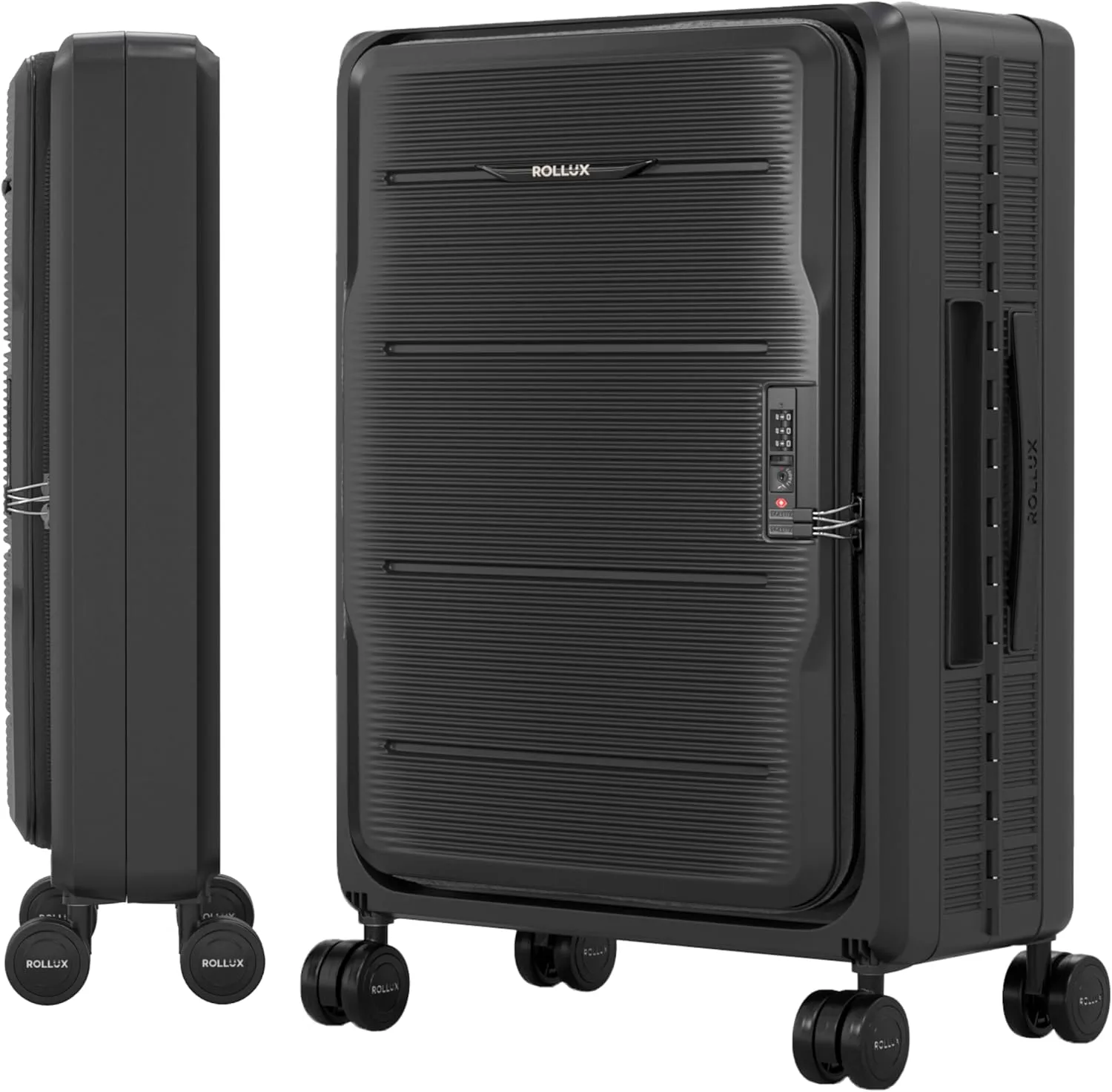 Rollux Collapsible Suitcase with Wheels, Water and Impact Resistant Hard Shell Luggage with Silent Double Spinner Wheels, 24 Inch Luggage with TSA Lock, [24 inch] – Black