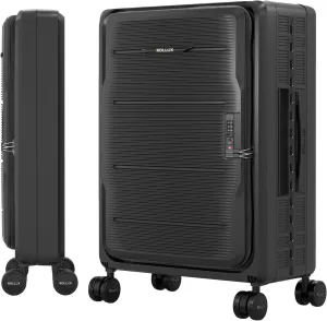 Rollux Collapsible Suitcase with Wheels, Water and Impact Resistant Hard Shell Luggage with Silent Double Spinner Wheels, 24 Inch Luggage with TSA Lock, [24 inch] – Black