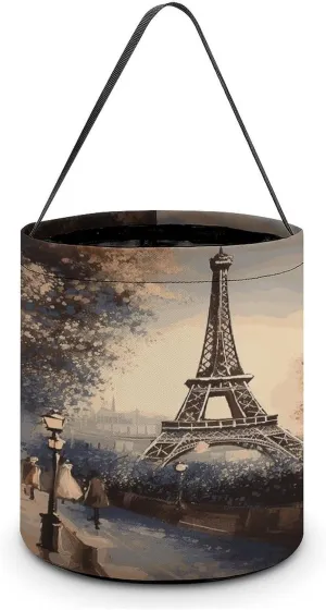 Romantic Paris Eiffel Tower Halloween Tote Candy Bag Candy Basket Candy Bucket Gift Bag for Halloween Party
