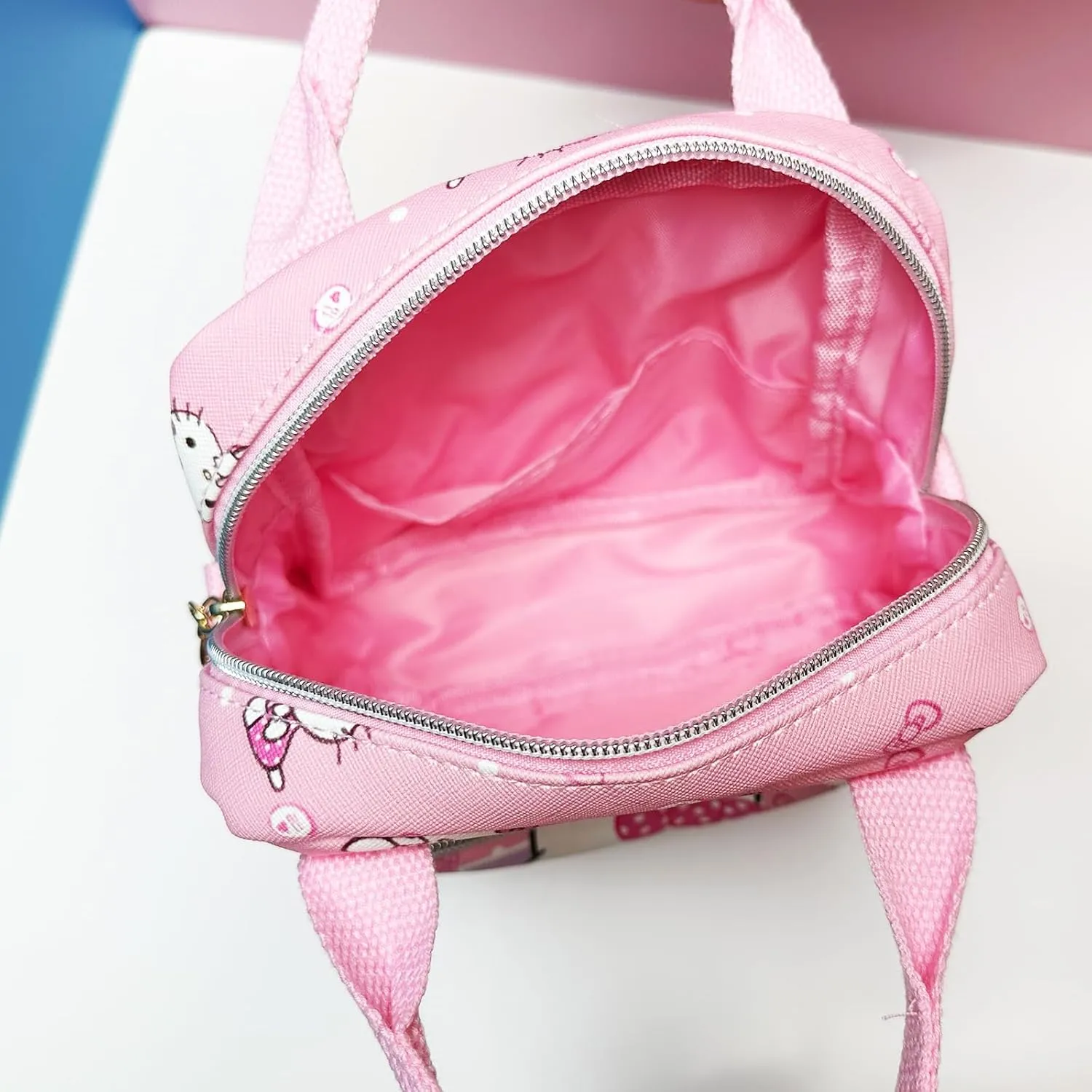 Rondlaho Kawaii Kitty PU Crossbody Bag with Handles Adjustable Shoulder Strap and Bracelet, Handbag with Zipper, Wallet Purse