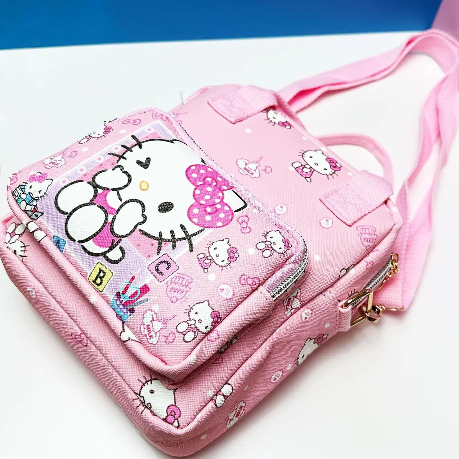 Rondlaho Kawaii Kitty PU Crossbody Bag with Handles Adjustable Shoulder Strap and Bracelet, Handbag with Zipper, Wallet Purse