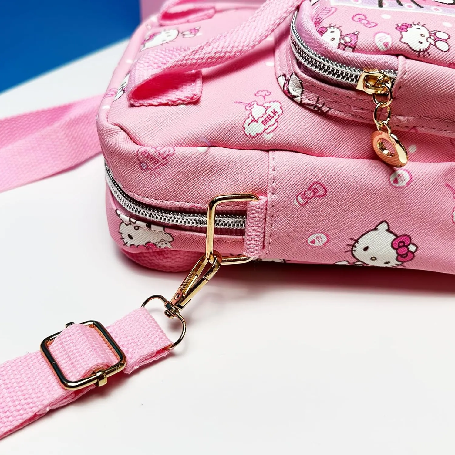 Rondlaho Kawaii Kitty PU Crossbody Bag with Handles Adjustable Shoulder Strap and Bracelet, Handbag with Zipper, Wallet Purse