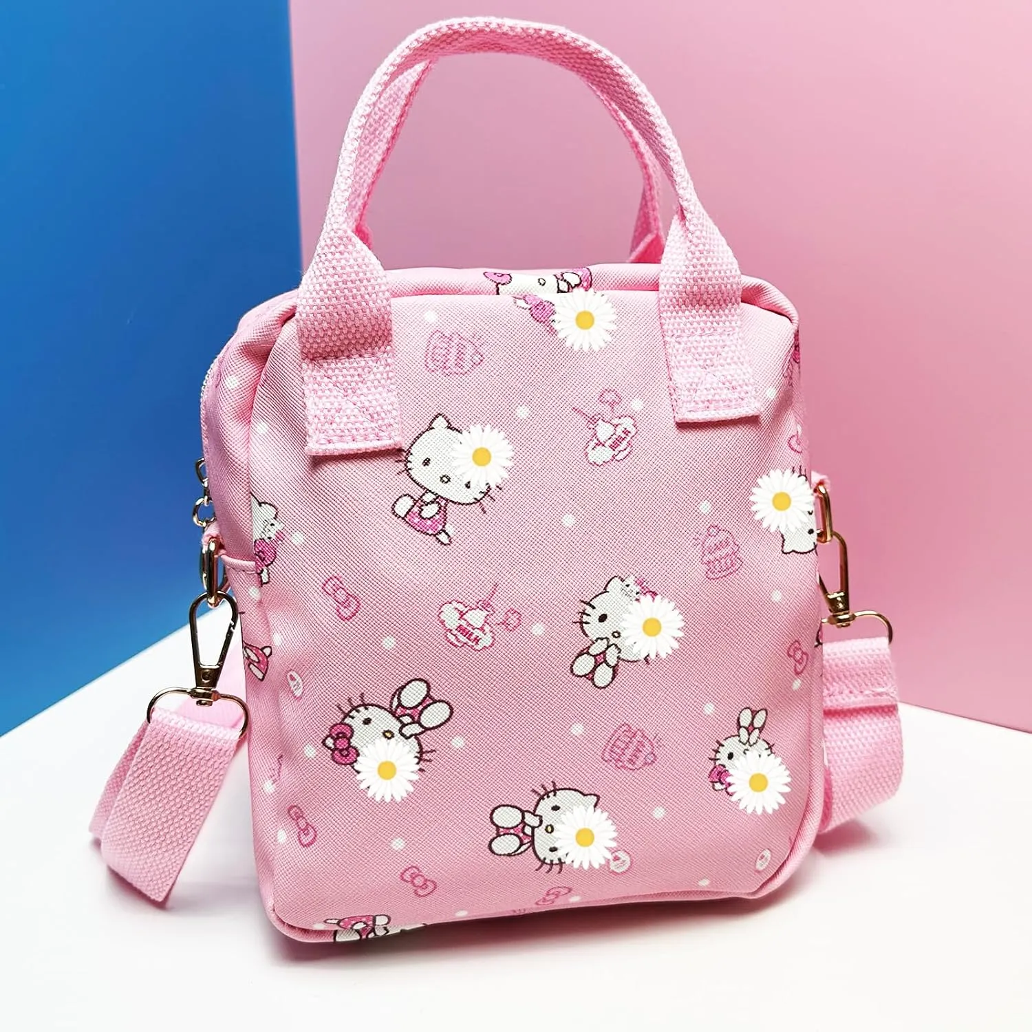 Rondlaho Kawaii Kitty PU Crossbody Bag with Handles Adjustable Shoulder Strap and Bracelet, Handbag with Zipper, Wallet Purse