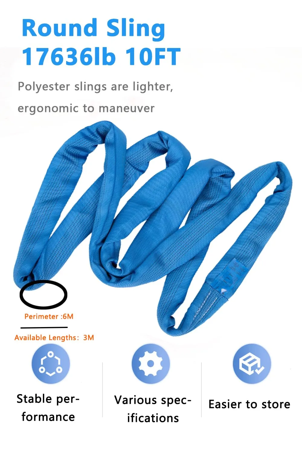 Round Sling 17636lb 10FT Sling Strap Rigging Polyester Endless Lift Sling for Hoist Heavy Duty Objects Heavy Duty Poly Lifting Sling Polyester Endless Round Sling【8T-3M】