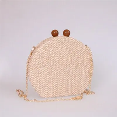 Round Woven Straw Bag Handbag Acrylic Chain Clip Bag Evening Clutch Shoulder Bags For Women Strip Resin Strap Wood Handle 2019