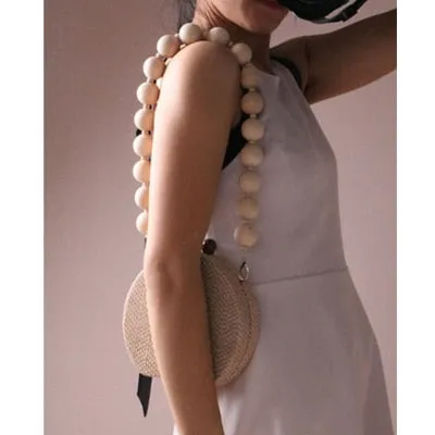 Round Woven Straw Bag Handbag Acrylic Chain Clip Bag Evening Clutch Shoulder Bags For Women Strip Resin Strap Wood Handle 2019