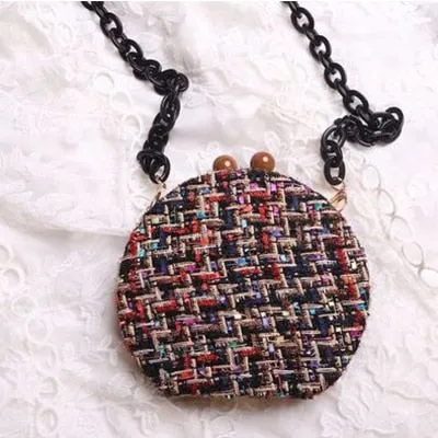 Round Woven Straw Bag Handbag Acrylic Chain Clip Bag Evening Clutch Shoulder Bags For Women Strip Resin Strap Wood Handle 2019