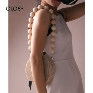 Round Woven Straw Bag Handbag Acrylic Chain Clip Bag Evening Clutch Shoulder Bags For Women Strip Resin Strap Wood Handle 2019
