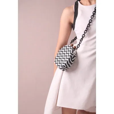 Round Woven Straw Bag Handbag Acrylic Chain Clip Bag Evening Clutch Shoulder Bags For Women Strip Resin Strap Wood Handle 2019