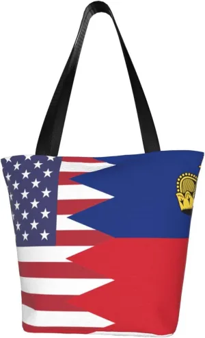 Rqwaaed America Liechtenstein Friendship Flag Women'S Casual One Shoulder Carry Shopping Bag Large Capacity Working Storage Handbag
