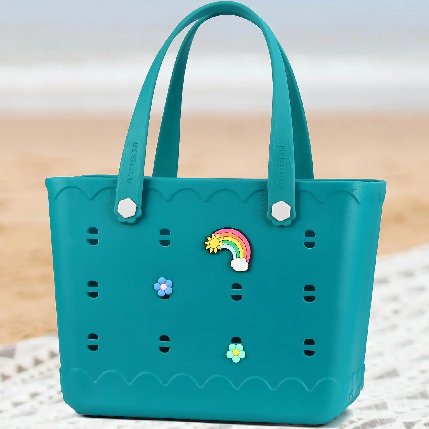 Rubber Beach Tote Bag Waterproof Tip-Proof Outdoor Tote Bag for the Beach Boat Pool Sports