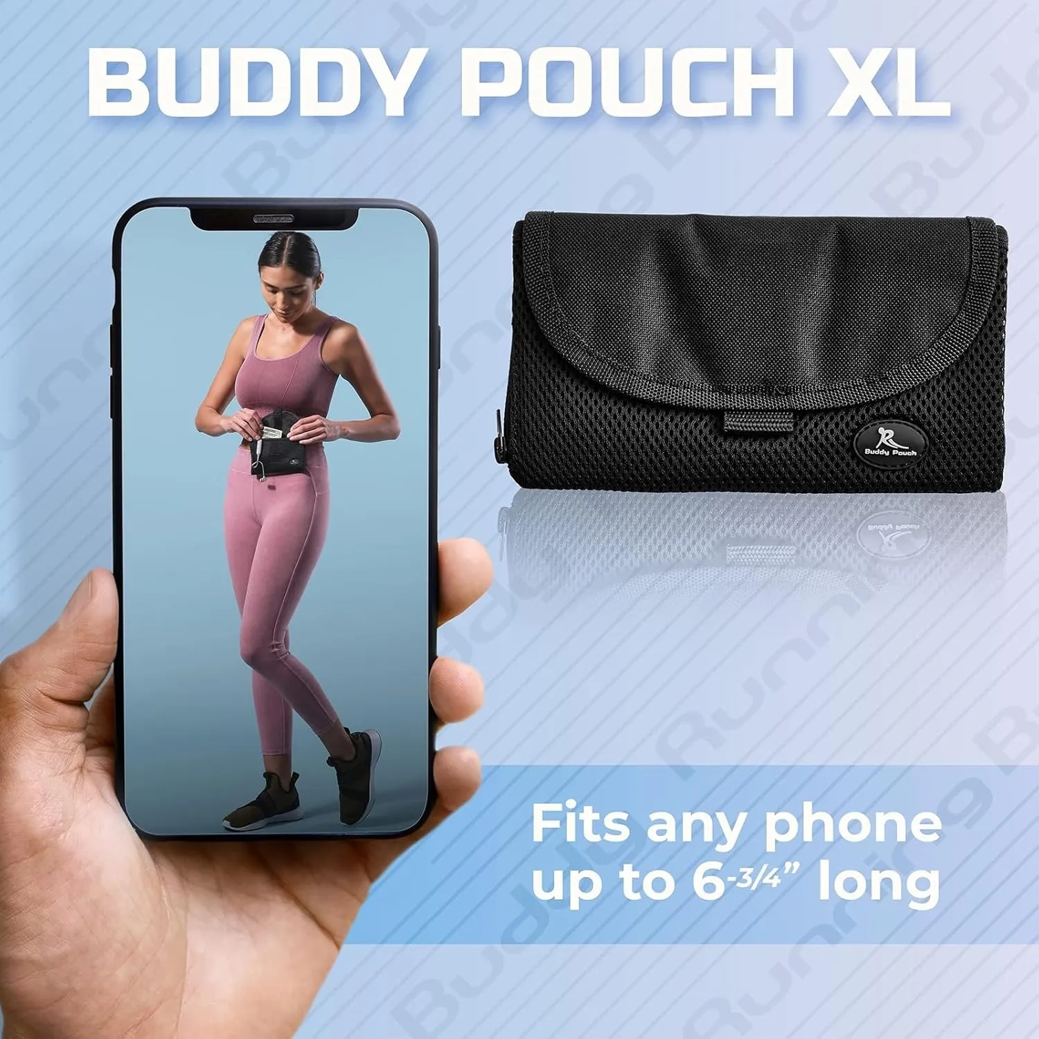 Running Buddy XL Running Fanny Pack for Men & Women - Black | Running Waist Pack for Jogging, Hiking, Cycling | Phone, Money & Key Holder - No Bounce, Chafe, Slip | Water Resistant & Sweat Proof