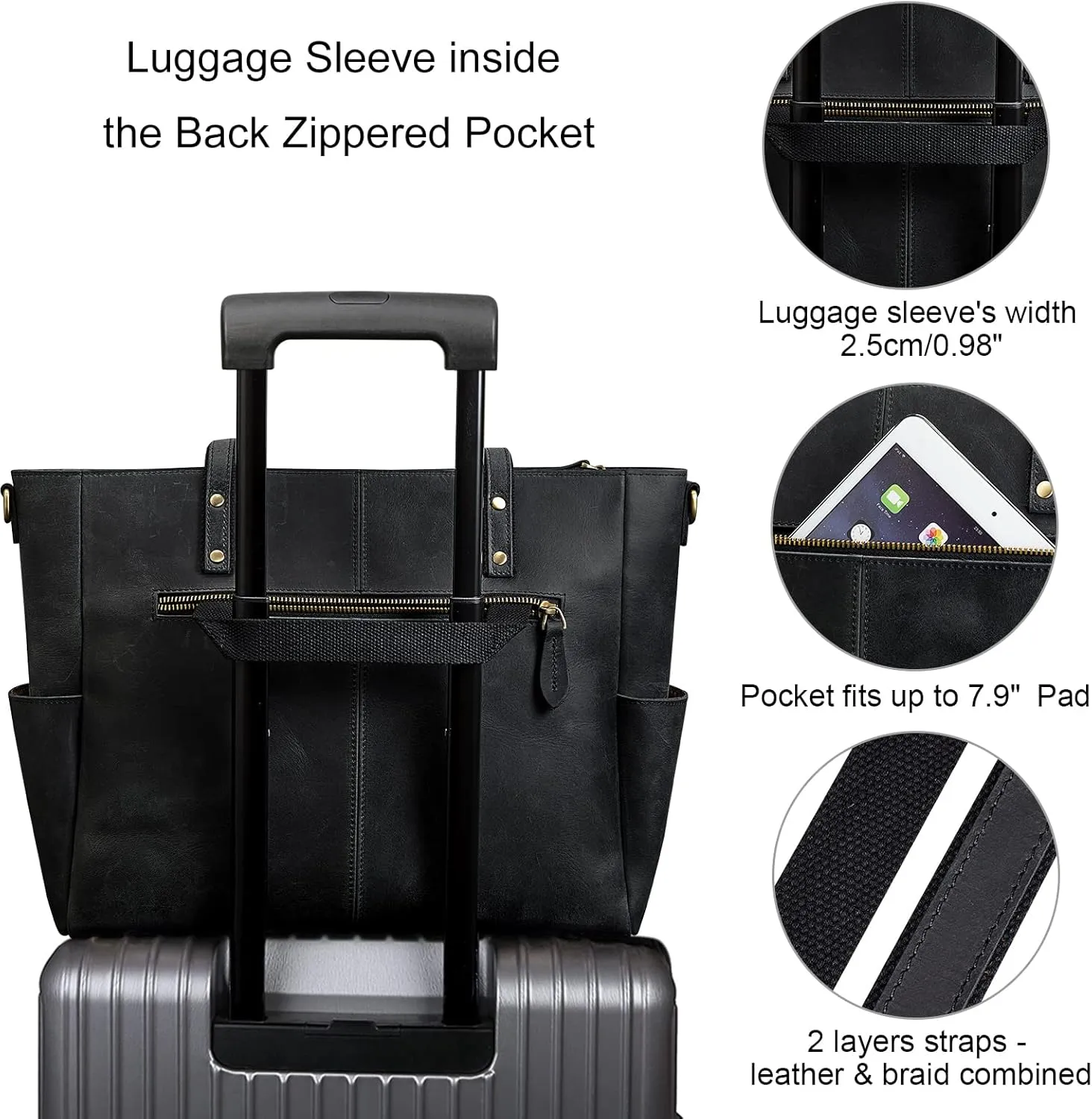 S-ZONE Genuine Leather Tote Bag for Women Large Shoulder Purses Work Handbags with Crossbody Strap Vintage