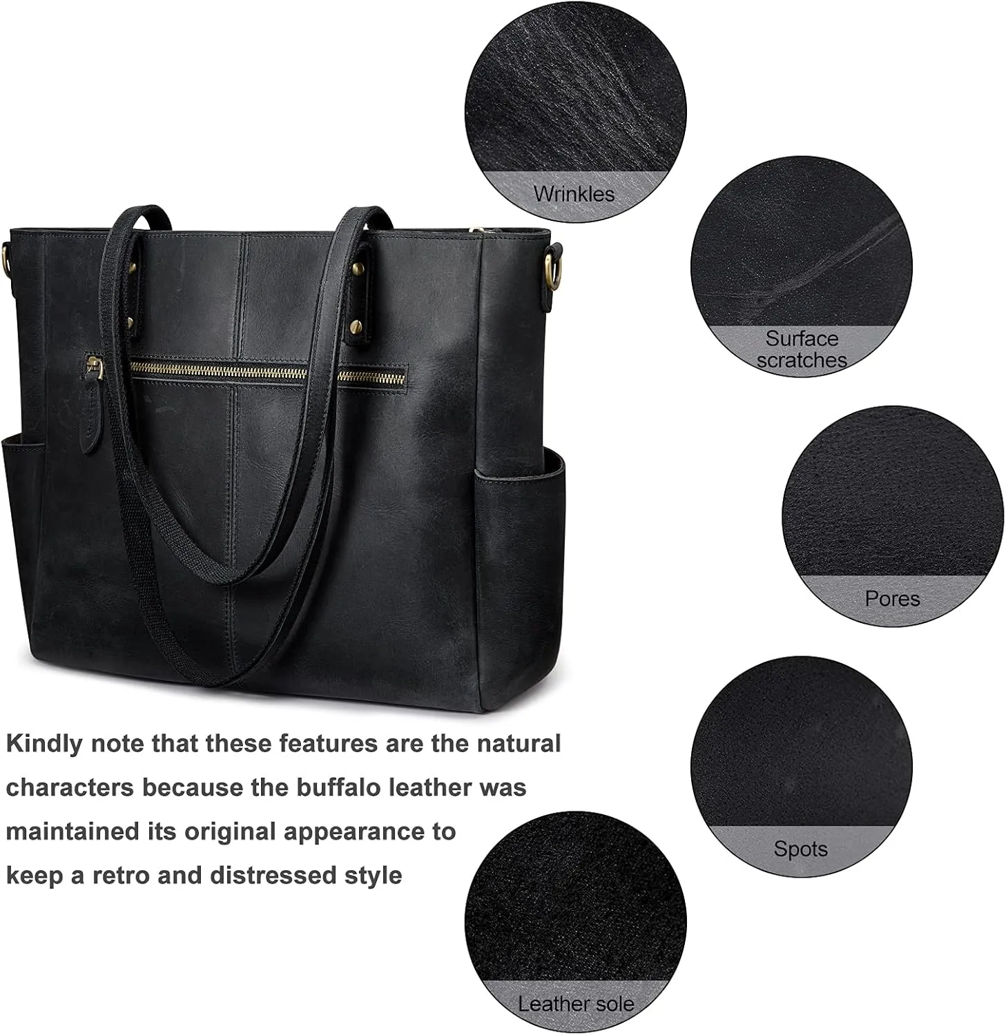 S-ZONE Genuine Leather Tote Bag for Women Large Shoulder Purses Work Handbags with Crossbody Strap Vintage