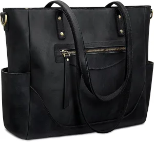 S-ZONE Genuine Leather Tote Bag for Women Large Shoulder Purses Work Handbags with Crossbody Strap Vintage