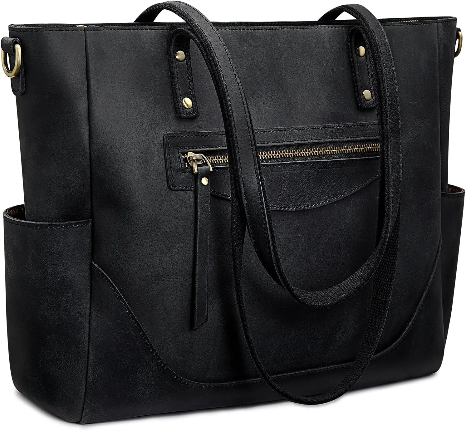 S-ZONE Genuine Leather Tote Bag for Women Large Shoulder Purses Work Handbags with Crossbody Strap Vintage