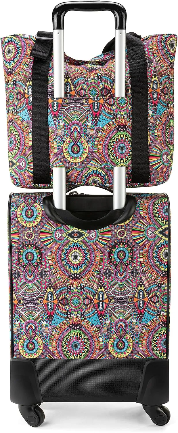 Sakroots On the Go 4 Piece Travel Bundle, Includes 21" Rolling Suitcase, Packable Large Tote, Medium & Small Pouches