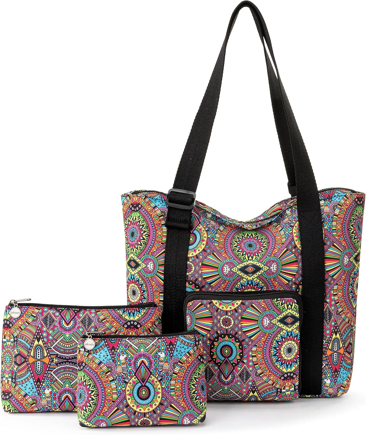 Sakroots On the Go 4 Piece Travel Bundle, Includes 21" Rolling Suitcase, Packable Large Tote, Medium & Small Pouches