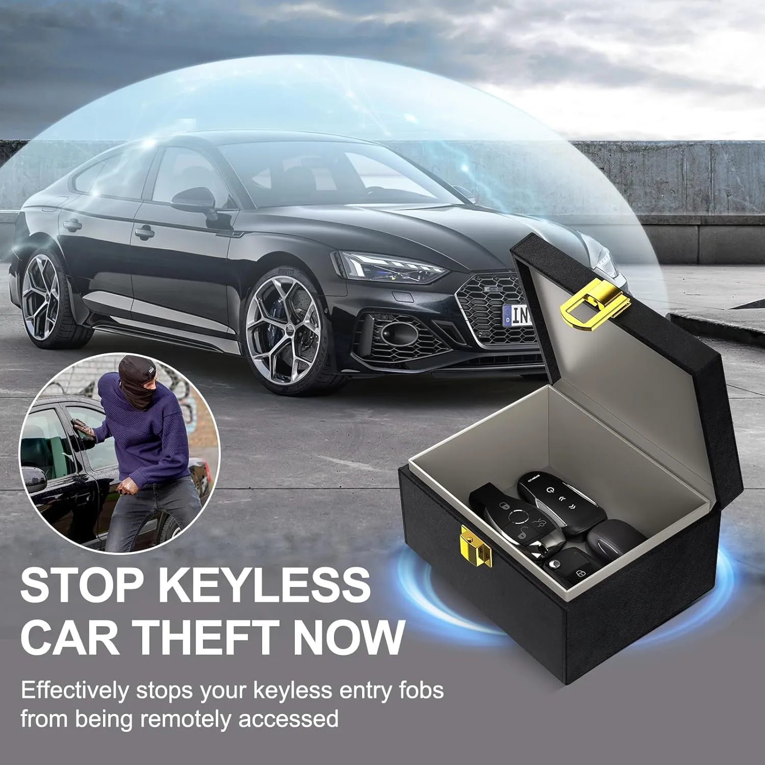 Samfolk Faraday Box with Faraday Bags for Car Keys, Car Key Signal Blocking Box, Keyless Entry Car Key Safe Protector Anti-Theft Shielding Cage (Small)