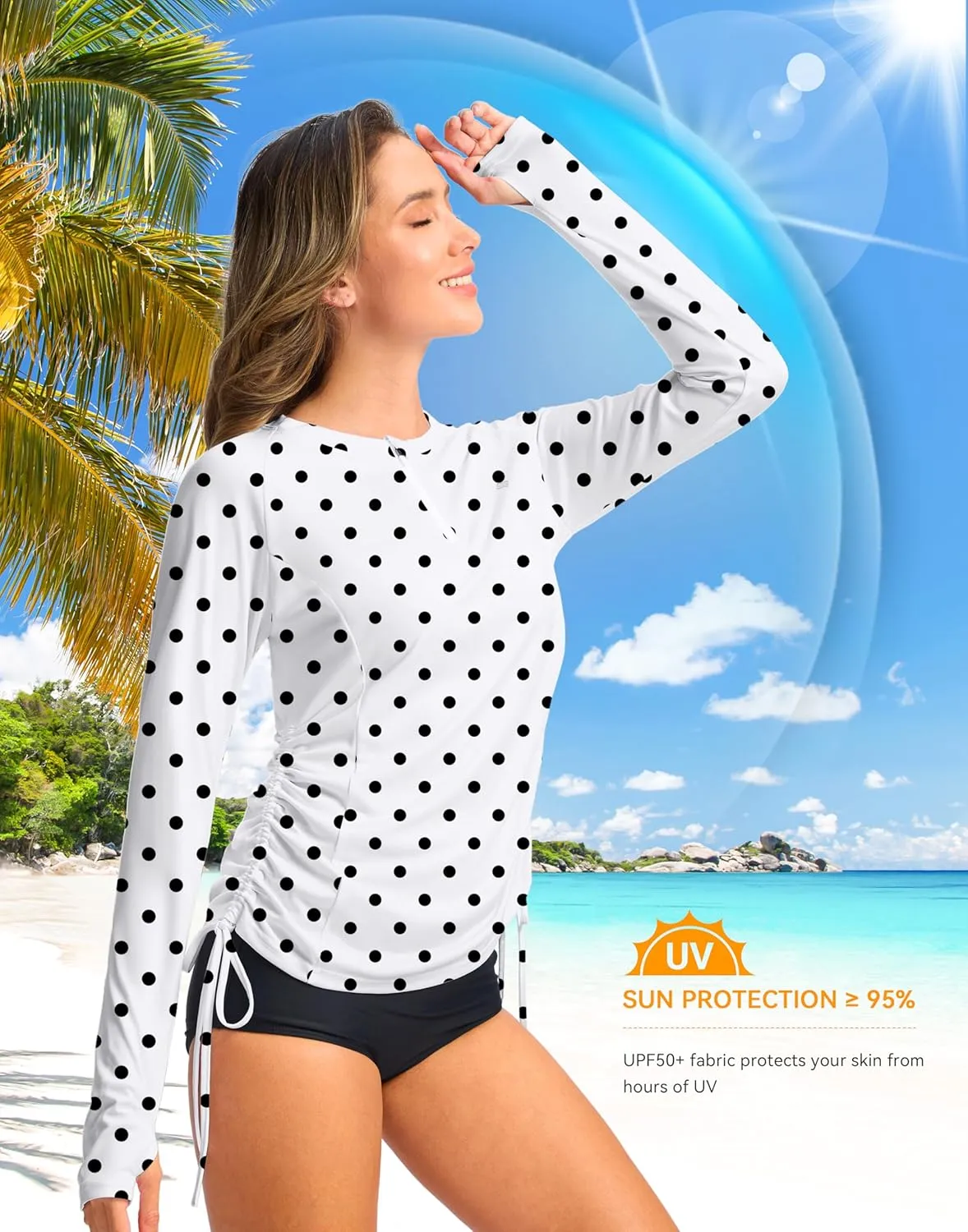 SANTINY Women's Rash Guard UPF50  SPF Long Sleeve Swimsuits Top UV Sun Protection Swim Shirts for Woman with Zip