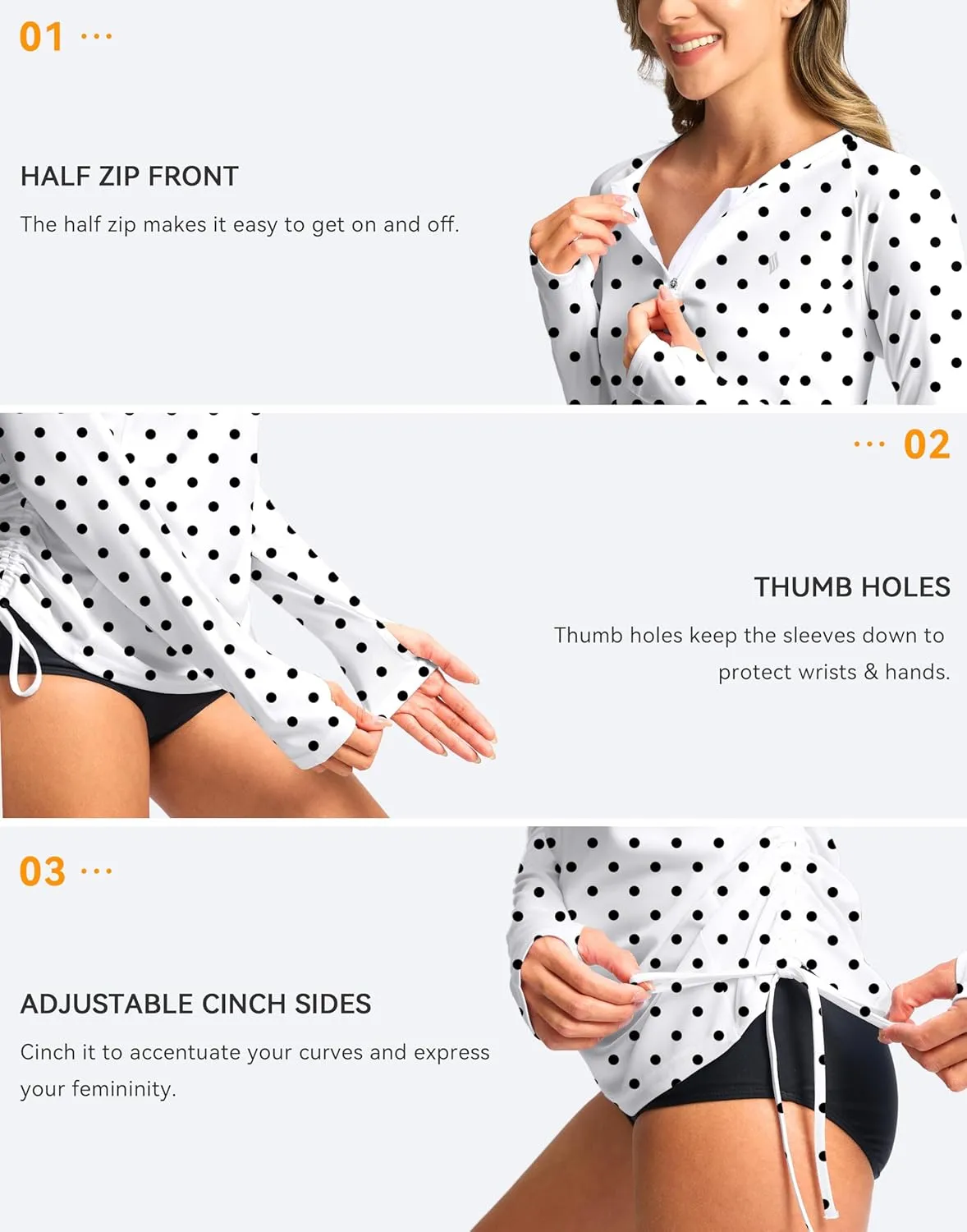 SANTINY Women's Rash Guard UPF50  SPF Long Sleeve Swimsuits Top UV Sun Protection Swim Shirts for Woman with Zip