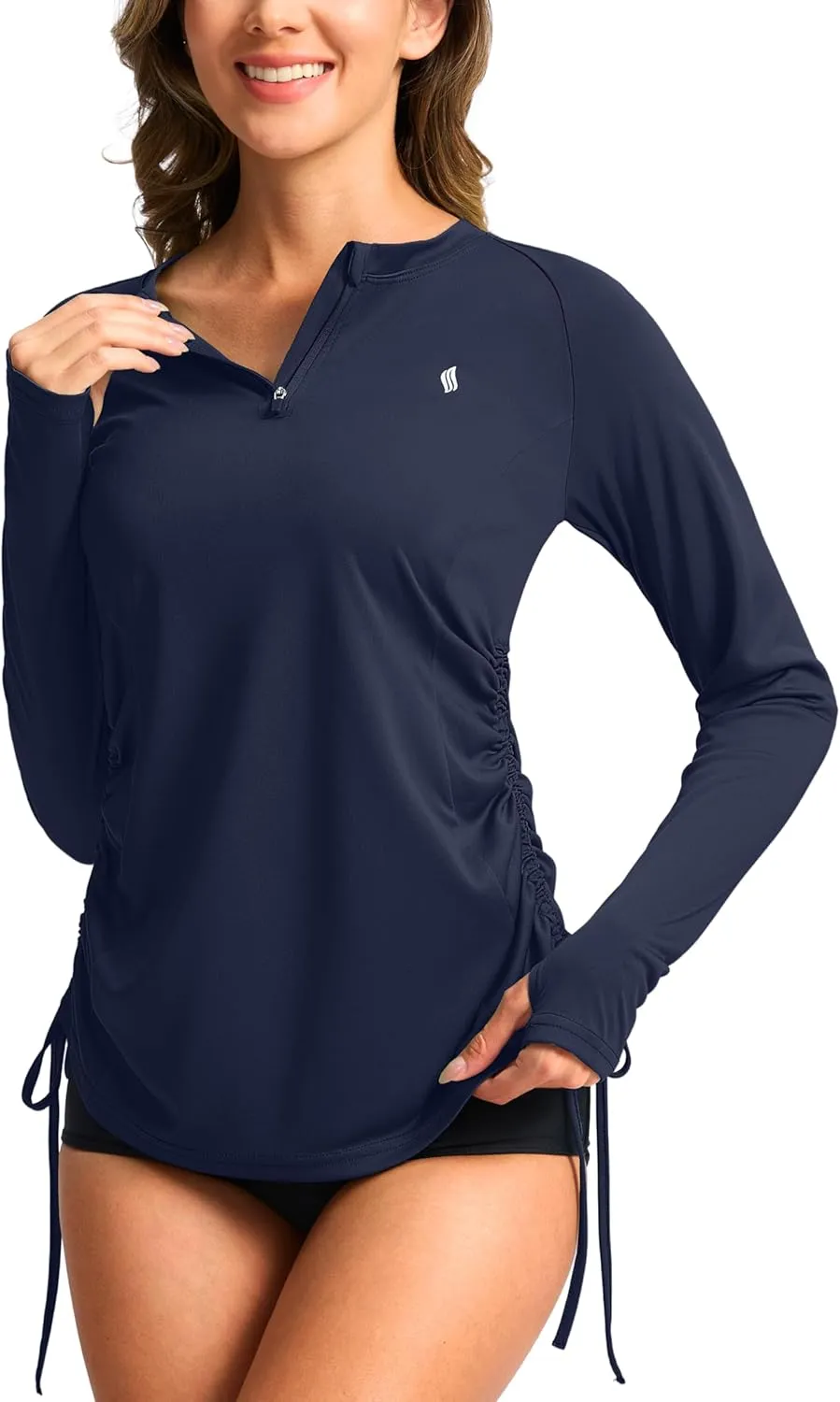 SANTINY Women's Rash Guard UPF50  SPF Long Sleeve Swimsuits Top UV Sun Protection Swim Shirts for Woman with Zip