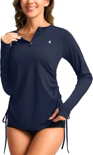 SANTINY Women's Rash Guard UPF50  SPF Long Sleeve Swimsuits Top UV Sun Protection Swim Shirts for Woman with Zip