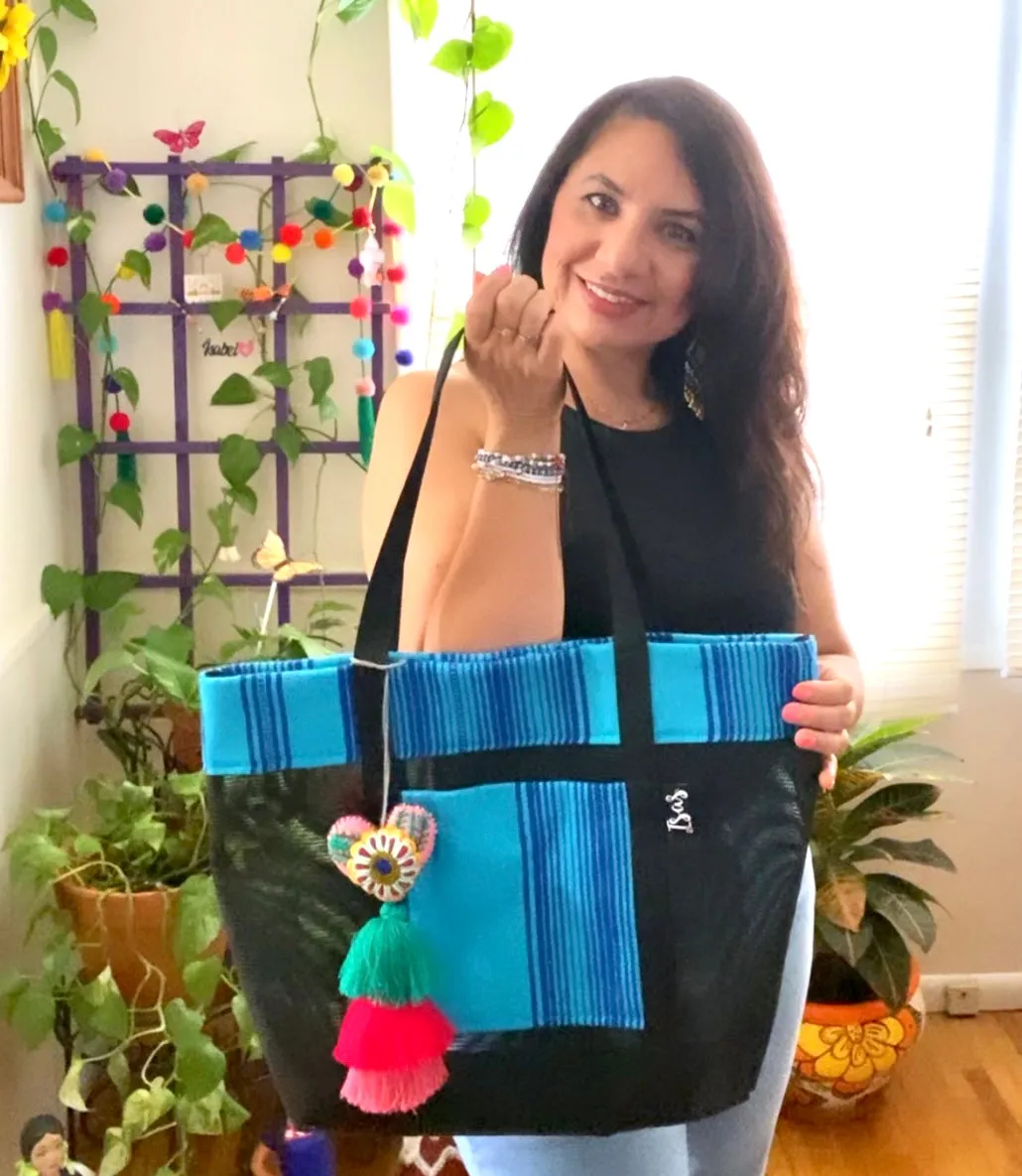 Sarape Mesh Tote Teal