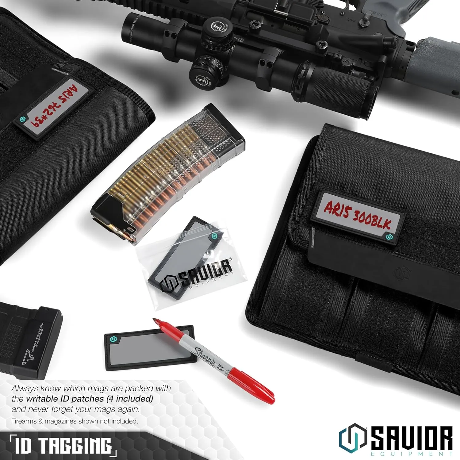 Savior Equipment Mag Buddy 2-Pack Tactical Triple Rifle Mag Pouch, Long Gun Carbine Magazine Organizer Firearm Mag Holder Transportation Carrier, 4 of ID Patches Included
