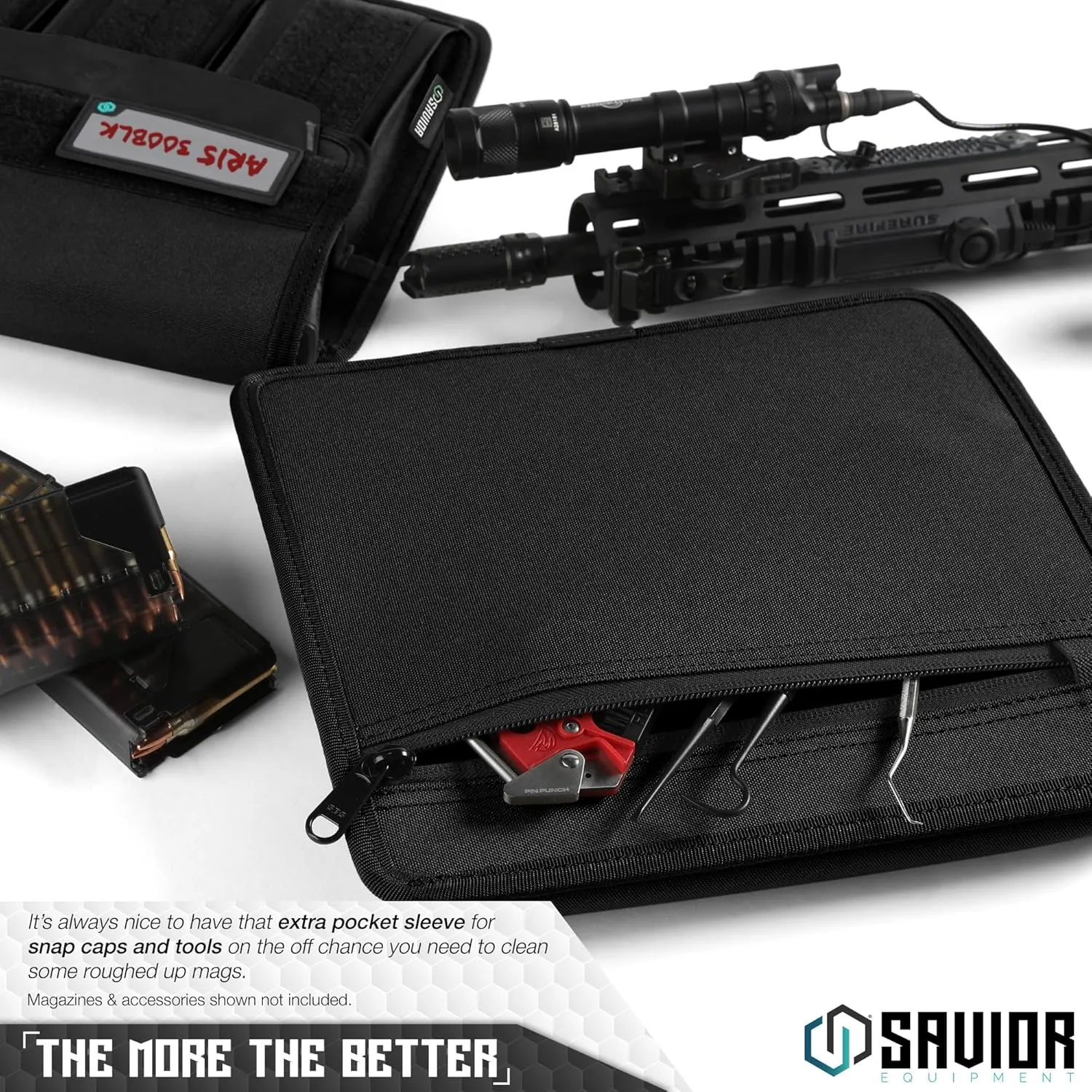 Savior Equipment Mag Buddy 2-Pack Tactical Triple Rifle Mag Pouch, Long Gun Carbine Magazine Organizer Firearm Mag Holder Transportation Carrier, 4 of ID Patches Included
