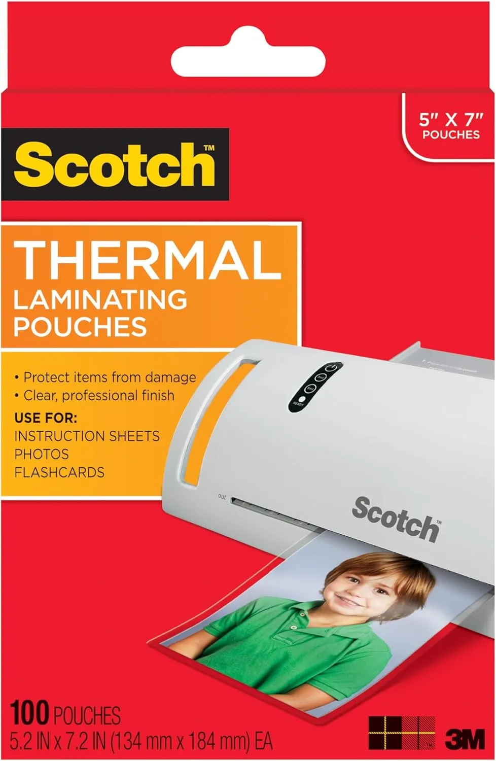 Scotch Thermal Laminating Pouches Premium Quality, 5 Mil Thick for Extra Protection, 100 Pack Photo Size Laminating Sheets, Our Most Durable Lamination Pouch, 5 x7 inches, Clear (TP5903-100)