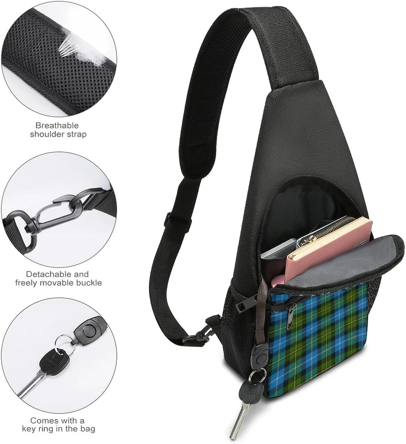 Scottish Clan Murray Tartan Plaid Portable Chest Bag, Large Capacity Single Shoulder Chest Bag