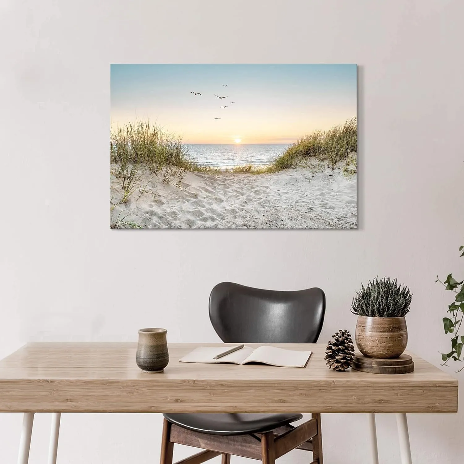 SD SOFT DANCE Coastal Wall Art Canvas Picture: Modern Beach Sunset Landscape Print Decor Horizontal Ocean Scene Sea Painting Seascape Seaside Seashore Artwork for Living Room Bedroom Home
