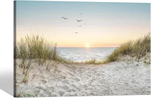 SD SOFT DANCE Coastal Wall Art Canvas Picture: Modern Beach Sunset Landscape Print Decor Horizontal Ocean Scene Sea Painting Seascape Seaside Seashore Artwork for Living Room Bedroom Home