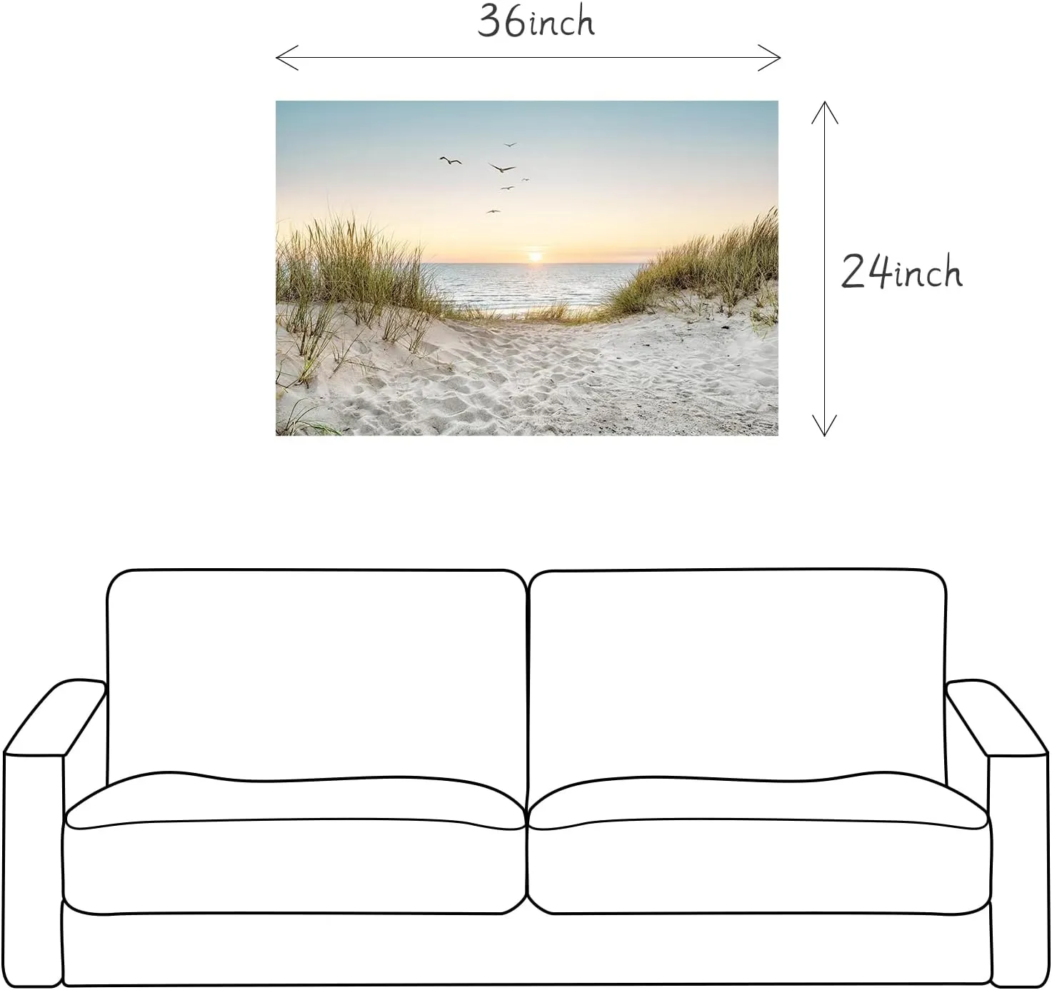 SD SOFT DANCE Coastal Wall Art Canvas Picture: Modern Beach Sunset Landscape Print Decor Horizontal Ocean Scene Sea Painting Seascape Seaside Seashore Artwork for Living Room Bedroom Home