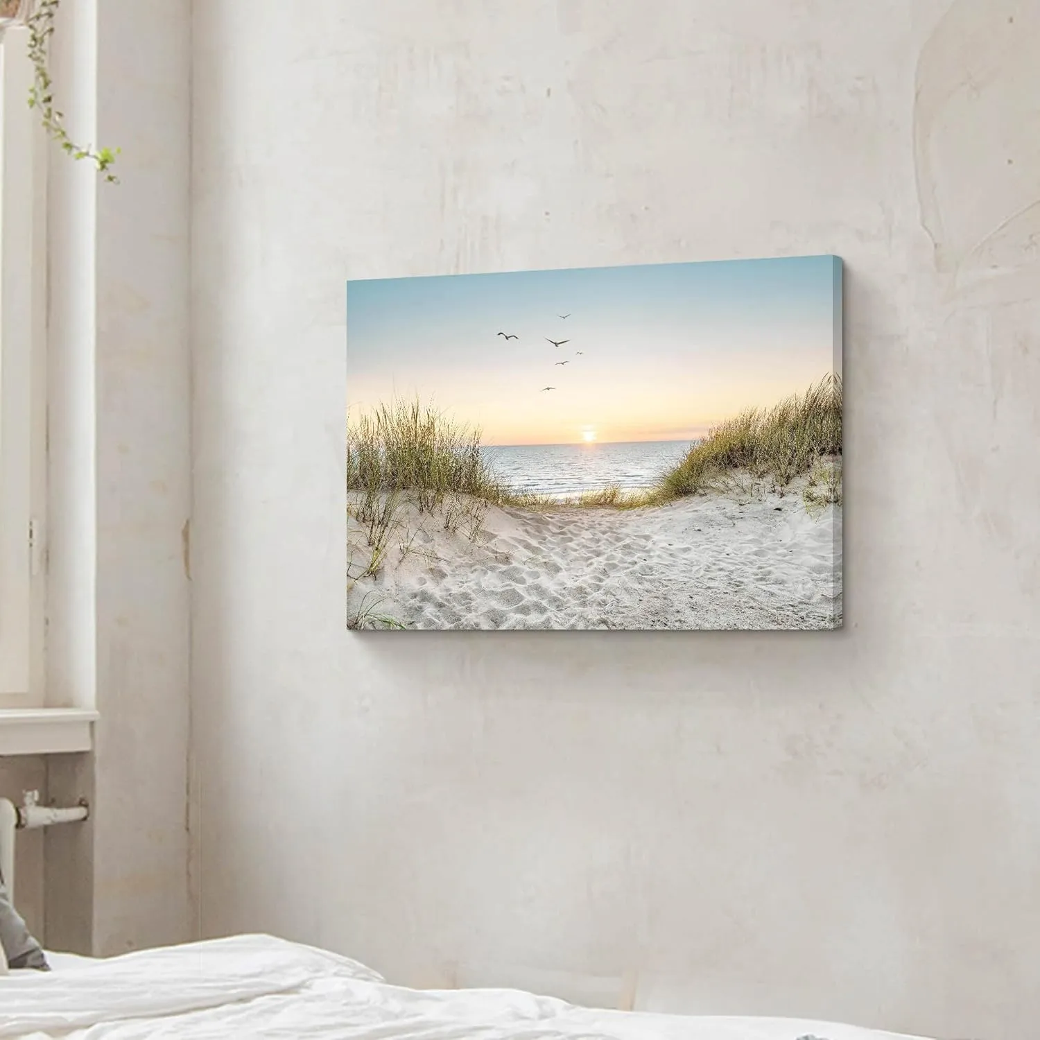SD SOFT DANCE Coastal Wall Art Canvas Picture: Modern Beach Sunset Landscape Print Decor Horizontal Ocean Scene Sea Painting Seascape Seaside Seashore Artwork for Living Room Bedroom Home
